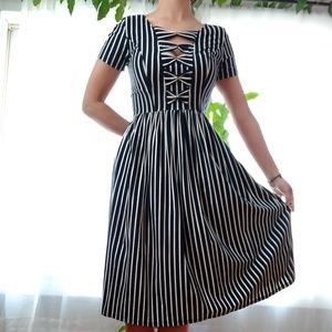 Vintage Style Pinup B&W Striped Jersey Dress